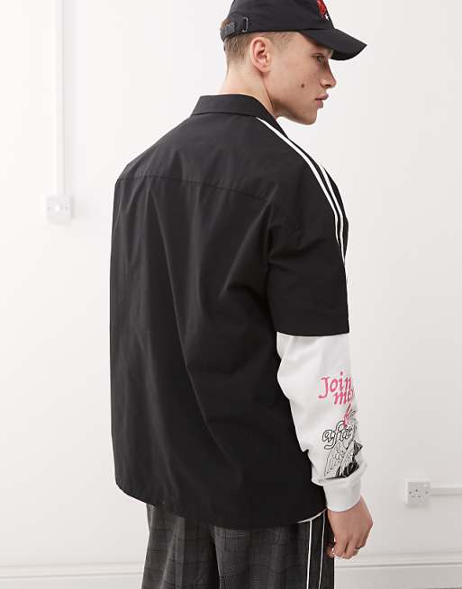 COLLUSION Stripe Shoulder SL Shirt In Black