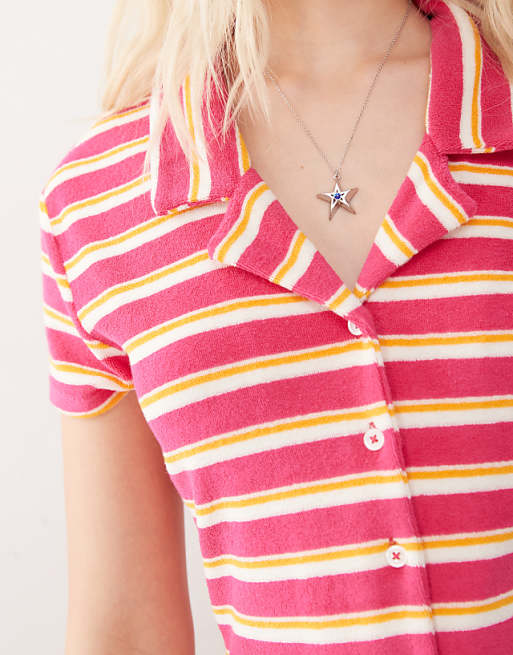 COLLUSION Towelling Beach Playsuit In Stripe