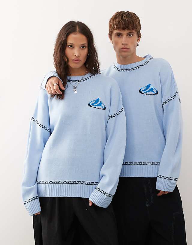 COLLUSION Unisex Blue Jumper With Surf Print