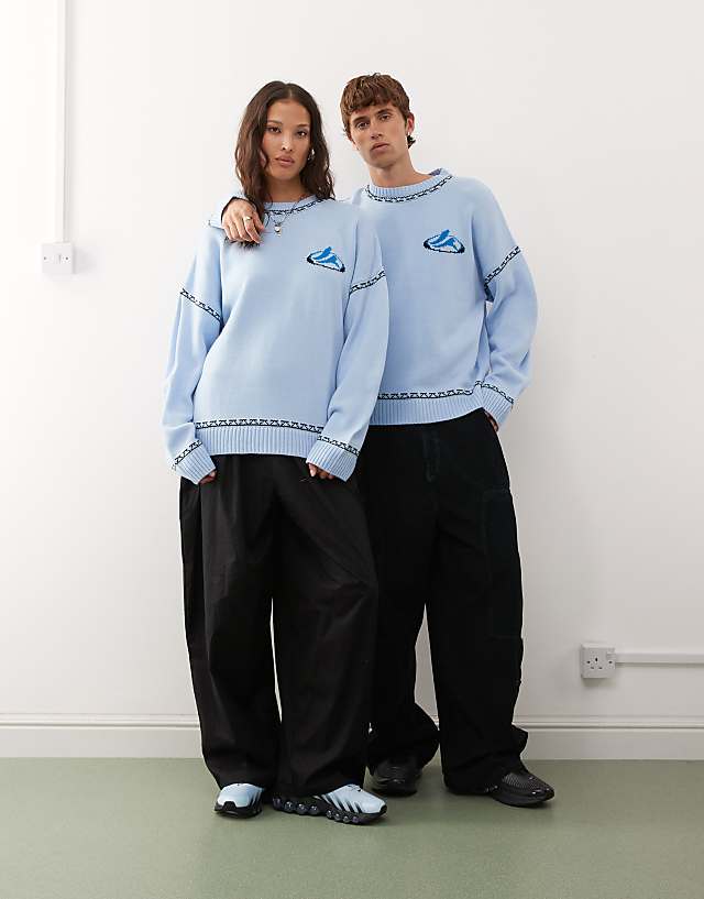 COLLUSION Unisex Blue Jumper With Surf Print