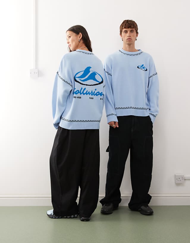 COLLUSION Unisex blue jumper with surf print