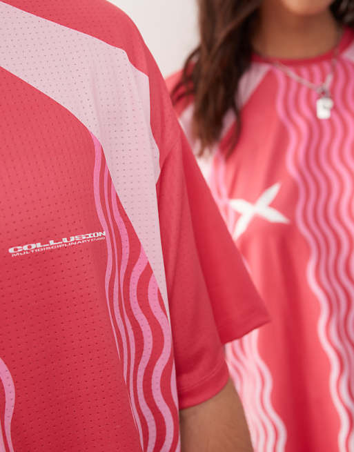 COLLUSION Unisex Football Top In Pink