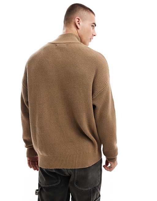Cotton On Knitted Long Sleeve Polo Top In Tan