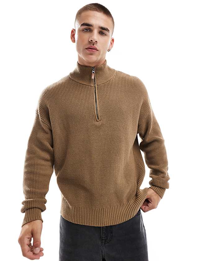 Cotton On knitted long sleeve polo top in tan