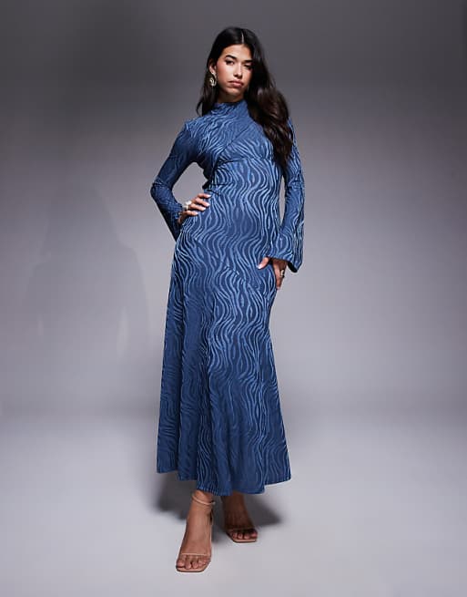Daska high neck maxi dress in denim