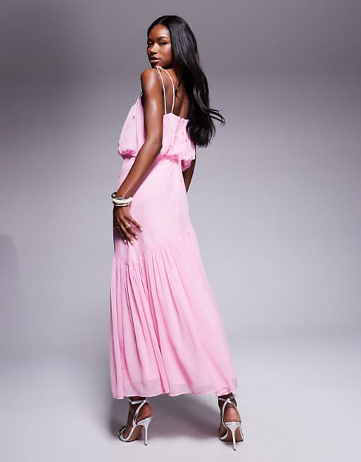 ASOS DEISGN Blouson Cami Maxi Dress With Pephem In Pink