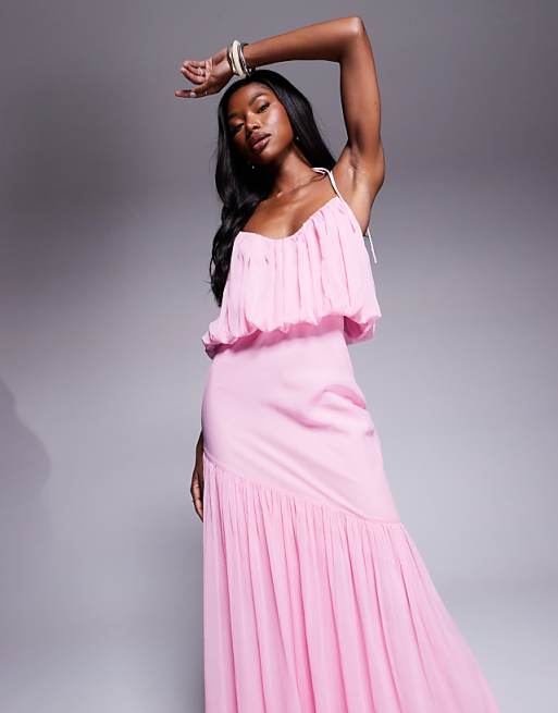 ASOS DEISGN Blouson Cami Maxi Dress With Pephem In Pink
