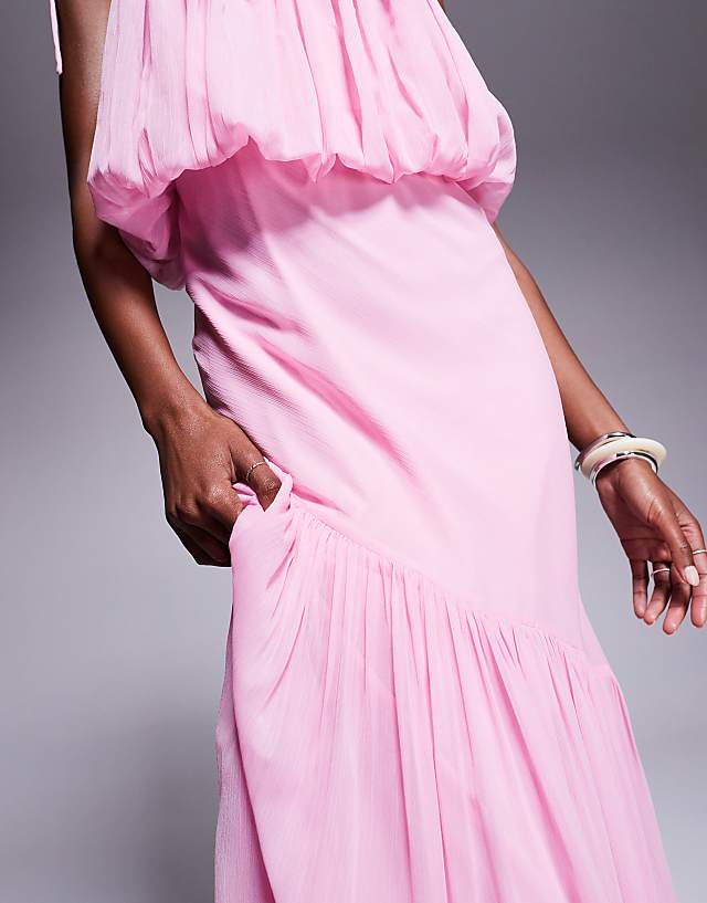 ASOS DEISGN Blouson Cami Maxi Dress With Pephem In Pink