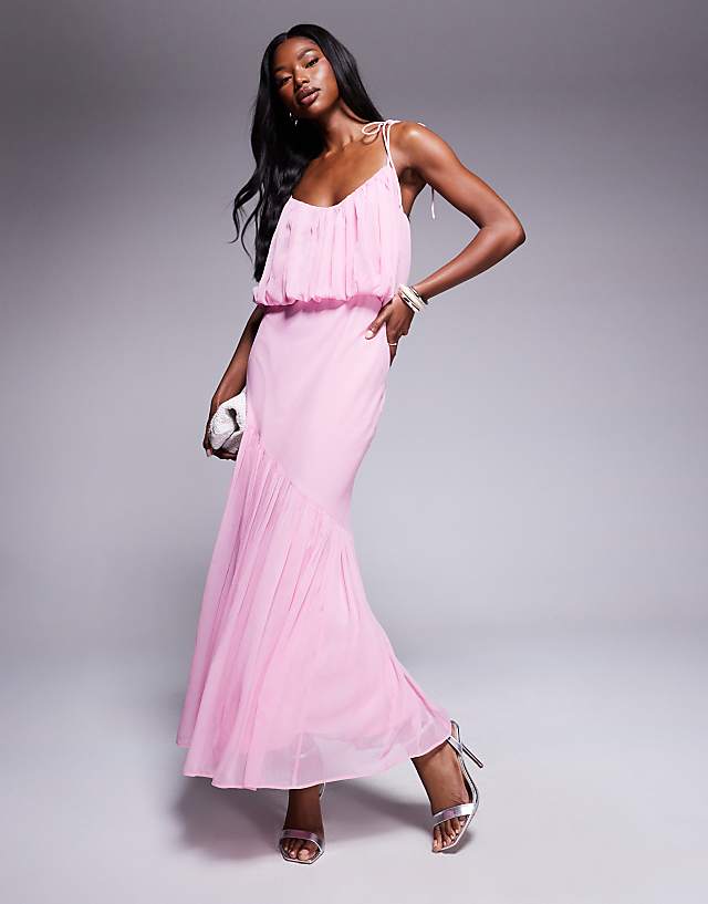ASOS DEISGN blouson cami maxi dress with pephem in pink