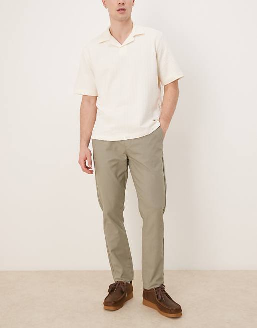 ASOS DEISGN linen rich slim trouser with elasticated waist in khaki