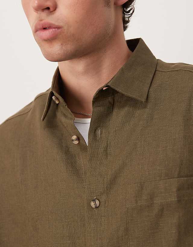 ASOS DESIGN 100% Linen Boxy Oversized Shirt In Khaki