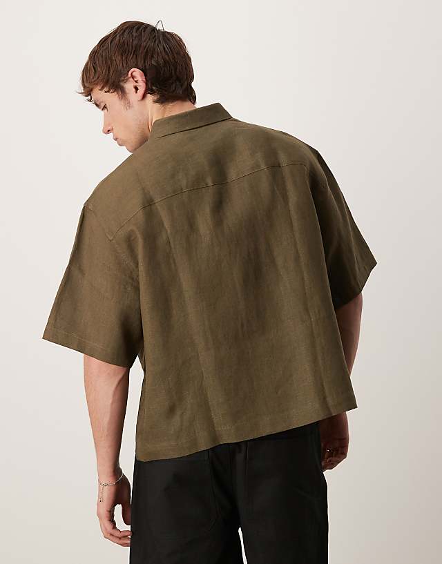 ASOS DESIGN 100% Linen Boxy Oversized Shirt In Khaki