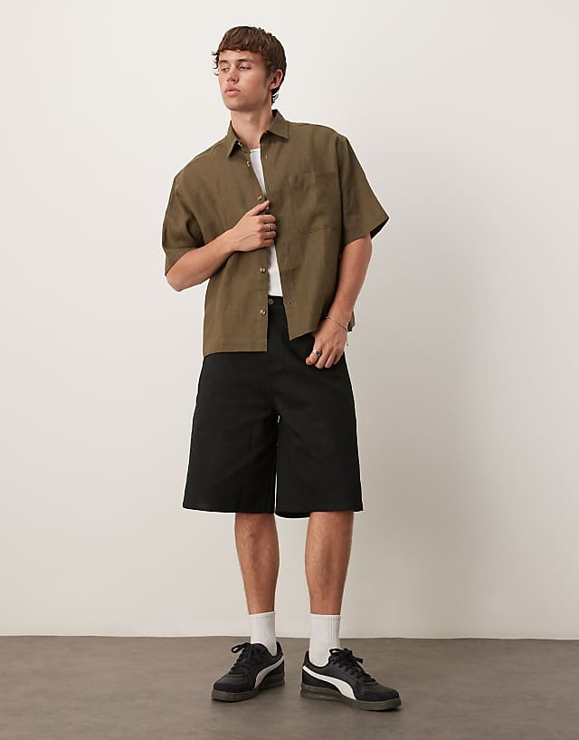 ASOS DESIGN 100% Linen Boxy Oversized Shirt In Khaki