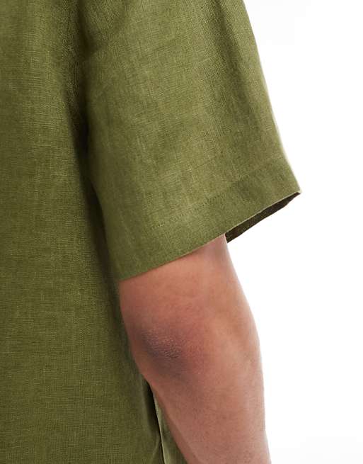 ASOS DESIGN 100% Linen Boxy Regular Shirt In Dusty Green