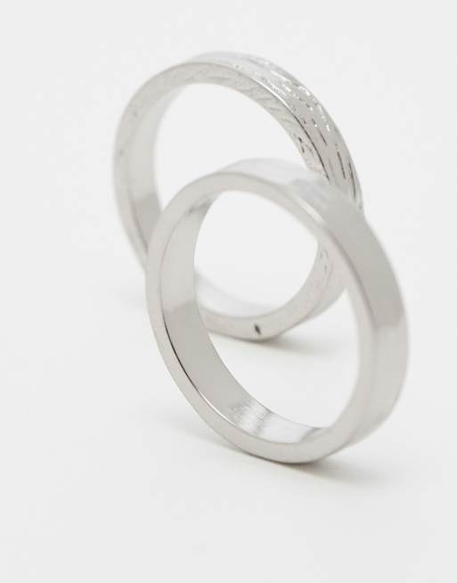 ASOS DESIGN 2 Pack Band Ring Set With Texture In Silver Tone