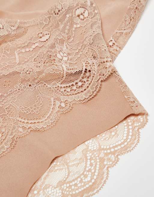 ASOS DESIGN 3 Pack No Vpl And Lace Brazilian Brief In Beige