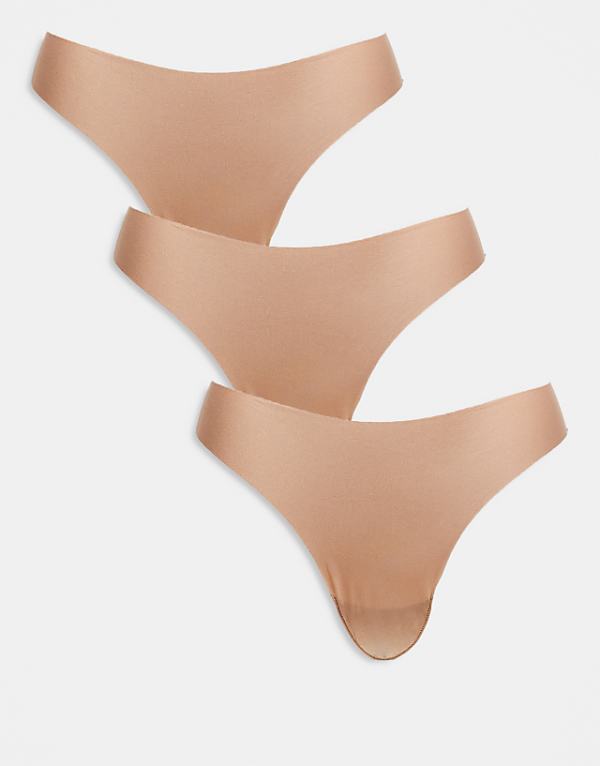 ASOS DESIGN 3 Pack No Vpl And Lace Thong In Beige