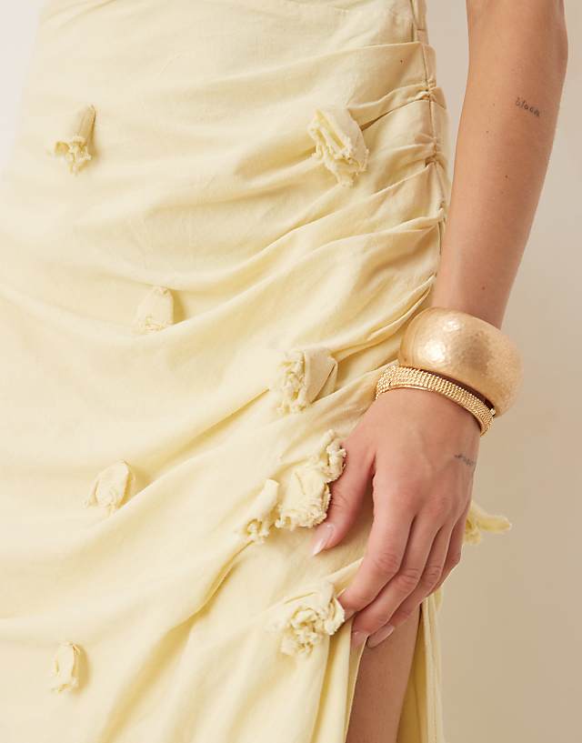 ASOS DESIGN 3D Floral Linen Maxi Dress In Pastel Yellow