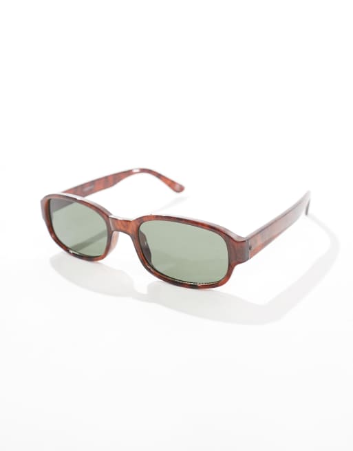 ASOS DESIGN 90's Rectangle Sunglasses In Tort And G15 Green Lens
