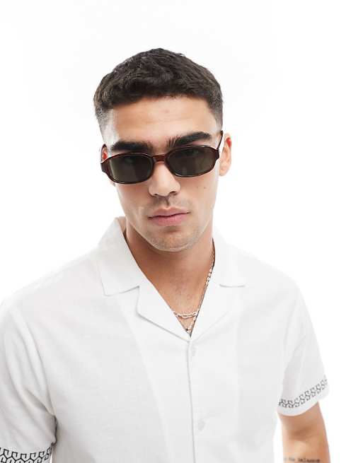 ASOS DESIGN 90's rectangle sunglasses in tort and G15 green lens