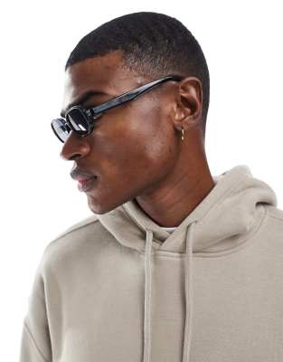 ASOS DESIGN 90's Skinny Square Sunglasses In Black With Smoke Lens