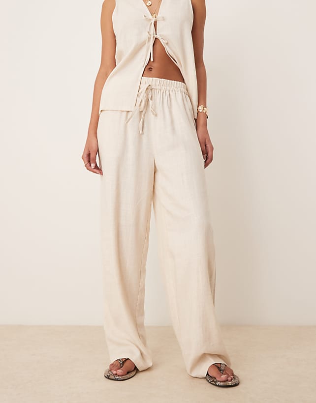 ASOS DESIGN ASOS DESIGN Linen Look Pull On Trousers In Stone