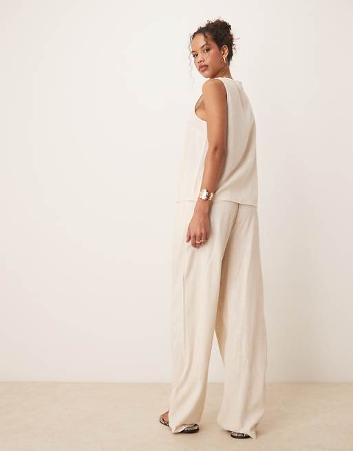 ASOS DESIGN ASOS DESIGN Linen Look Pull On Trousers In Stone
