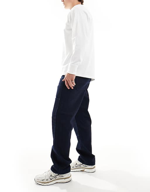 ASOS DESIGN Baggy Carpenter Jean With Front Pocket Detail In Dark Wash Blue