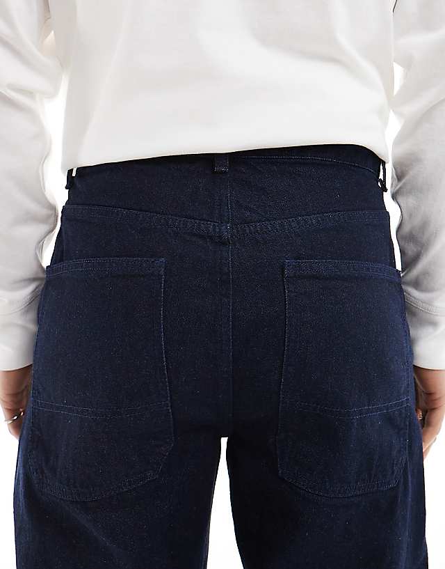 ASOS DESIGN Baggy Carpenter Jean With Front Pocket Detail In Dark Wash Blue