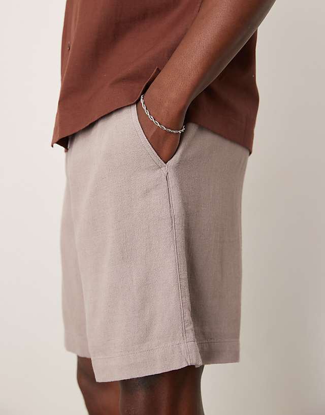 ASOS DESIGN Baggy Fit Pull On Linen Rich Short In Grey