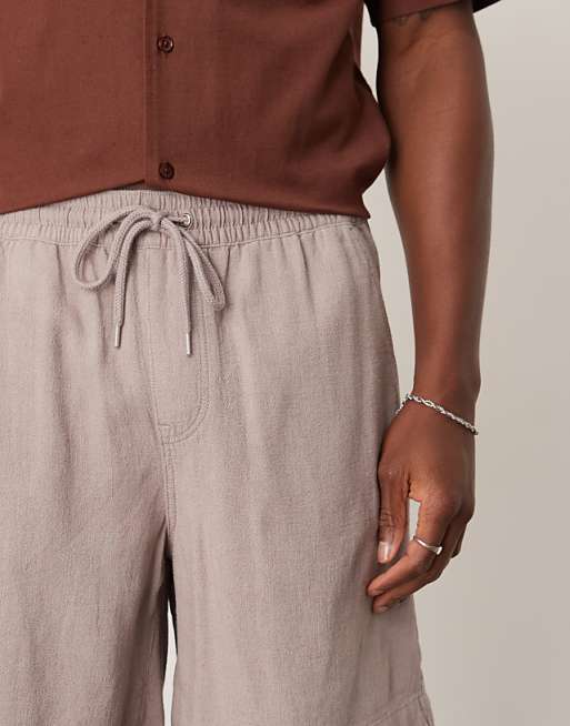 ASOS DESIGN Baggy Fit Pull On Linen Rich Short In Grey