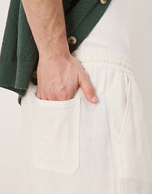 ASOS DESIGN Baggy Fit Pull On Linen Rich Trouser In White