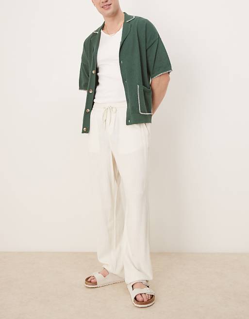 ASOS DESIGN Baggy Fit Pull On Linen Rich Trouser In White