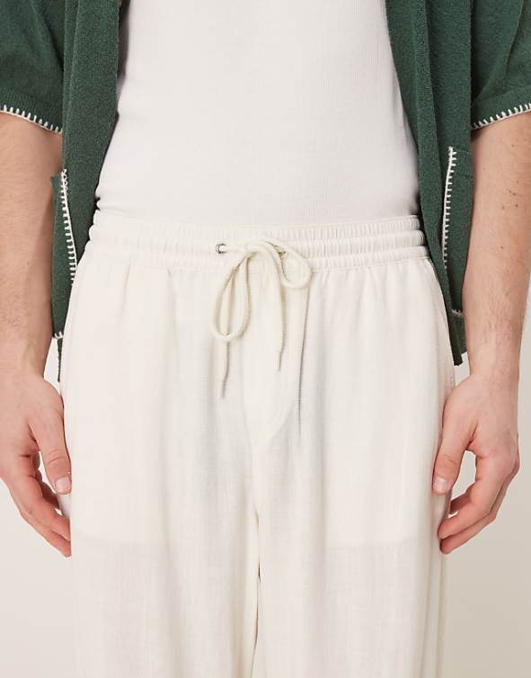 ASOS DESIGN Baggy Fit Pull On Linen Rich Trouser In White