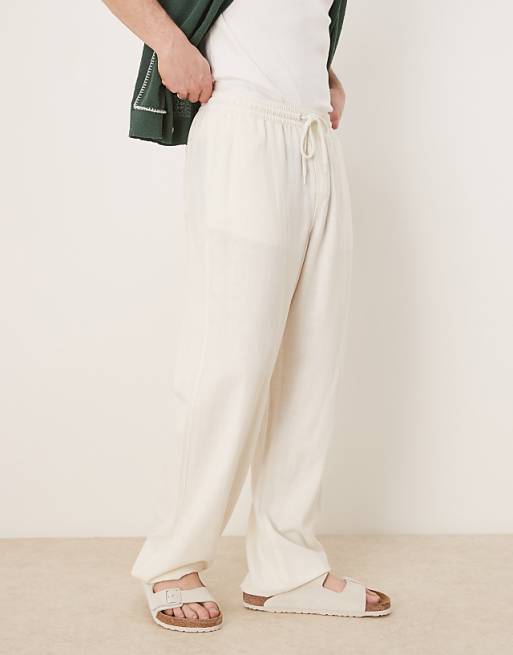 ASOS DESIGN baggy fit pull on linen rich trouser in white