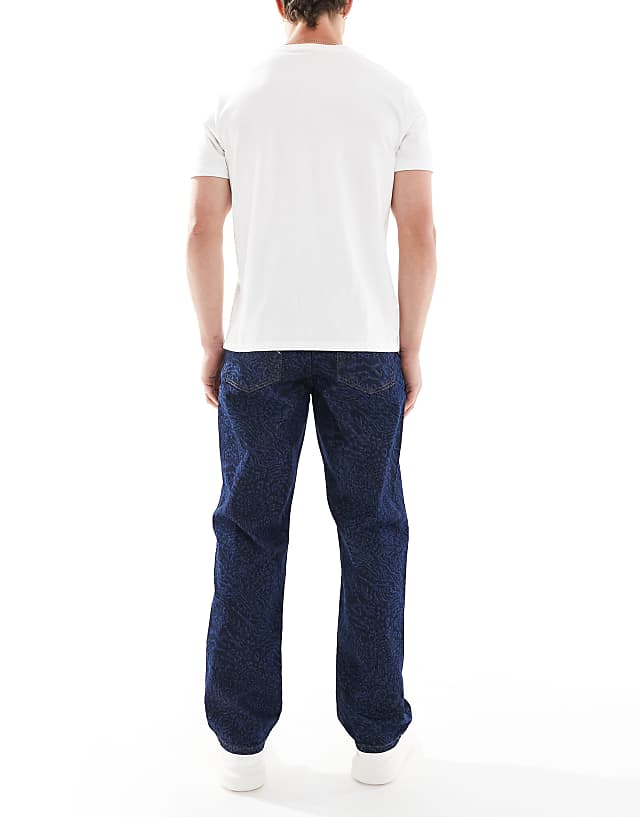 ASOS DESIGN Baggy Jeans With Mixed Animal Laser Print In Raw Wash