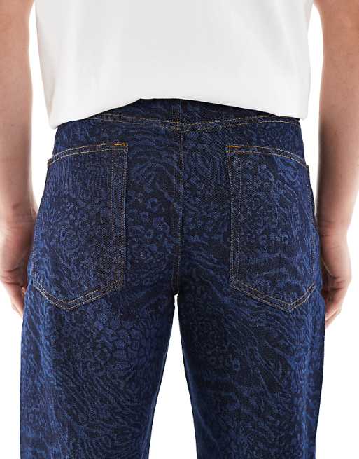 ASOS DESIGN Baggy Jeans With Mixed Animal Laser Print In Raw Wash