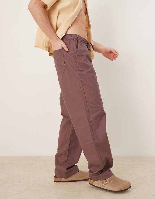 ASOS DESIGN Baggy Linen Blend Trousers In Brown