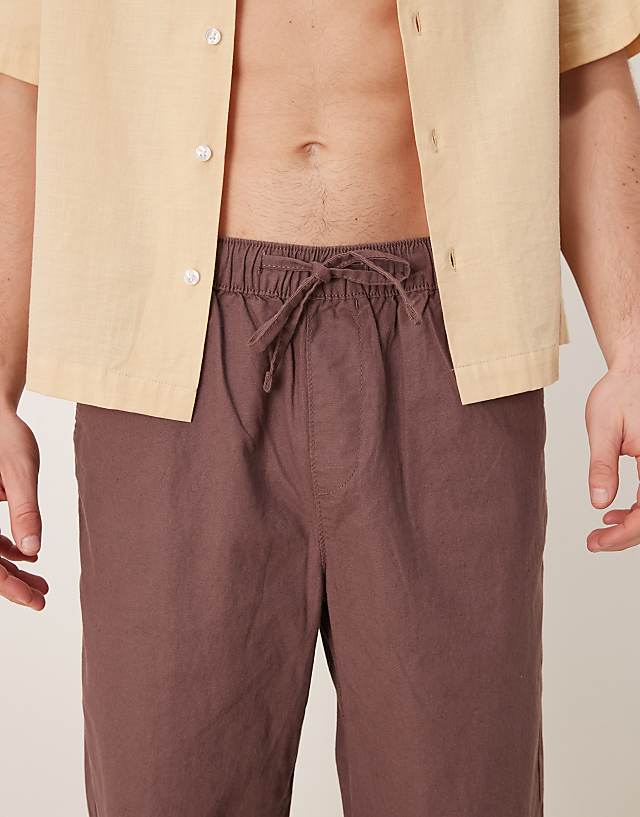 ASOS DESIGN Baggy Linen Blend Trousers In Brown