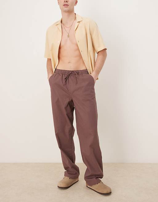 ASOS DESIGN baggy linen blend trousers in brown