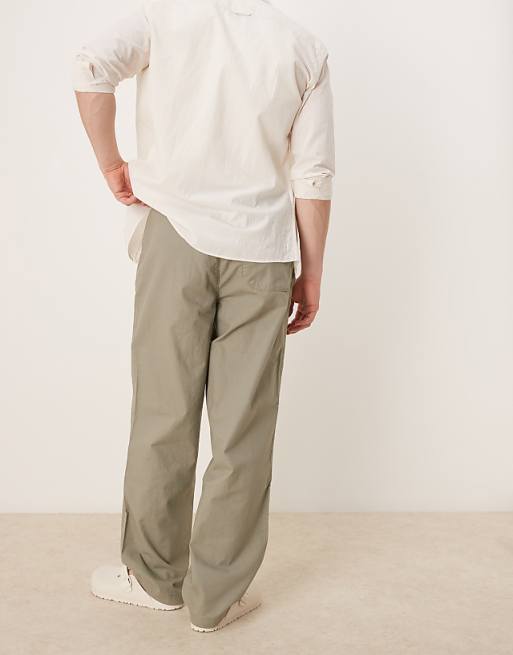 ASOS DESIGN Baggy Linen Blend Trousers In Khaki