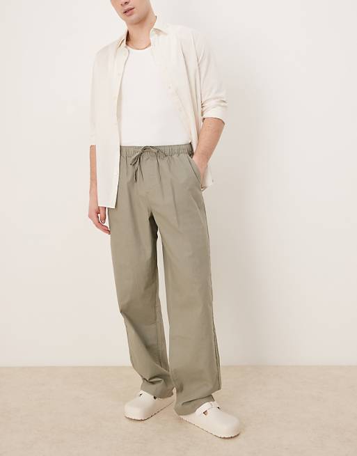 ASOS DESIGN baggy linen blend trousers in khaki