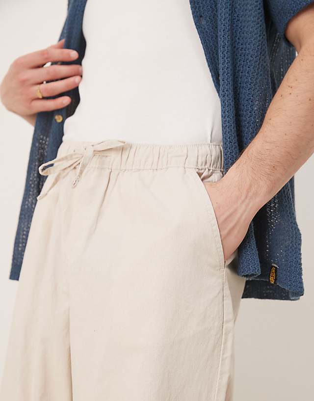 ASOS DESIGN Baggy Linen Blend Trousers In Stone