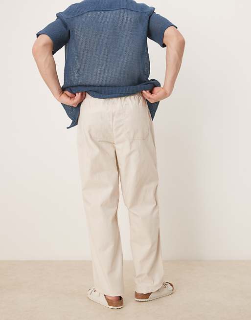 ASOS DESIGN Baggy Linen Blend Trousers In Stone