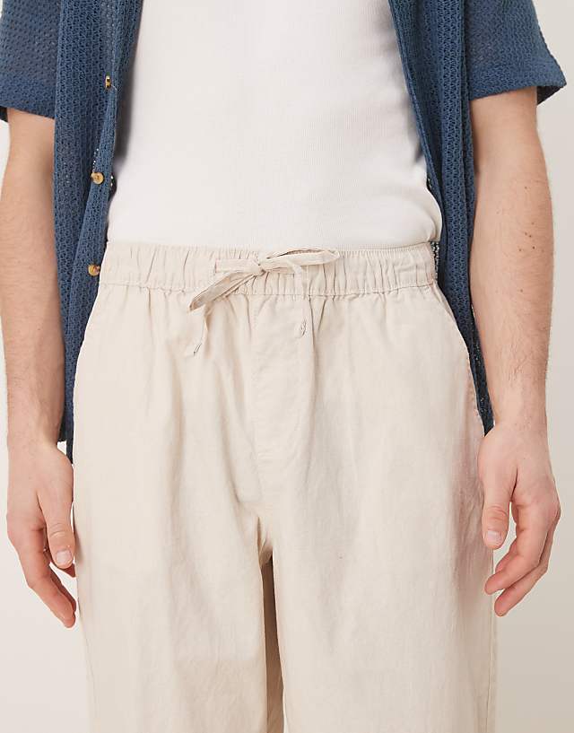 ASOS DESIGN Baggy Linen Blend Trousers In Stone