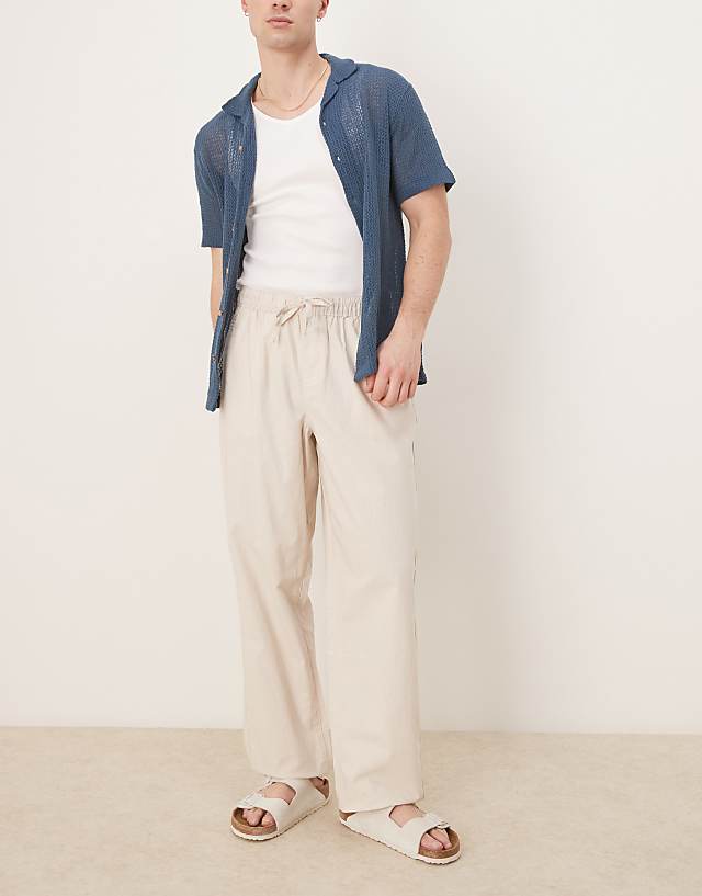 ASOS DESIGN baggy linen blend trousers in stone