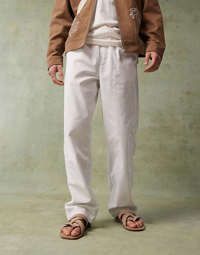 ASOS DESIGN Baggy Linen Blend Trousers In White