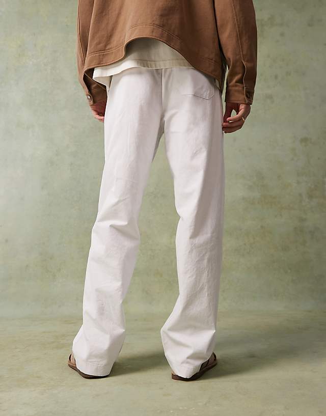 ASOS DESIGN Baggy Linen Blend Trousers In White