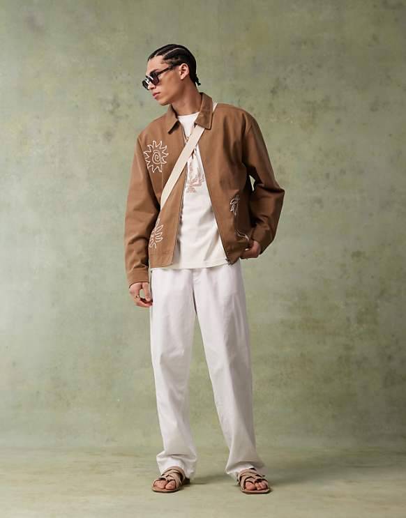 ASOS DESIGN Baggy Linen Blend Trousers In White