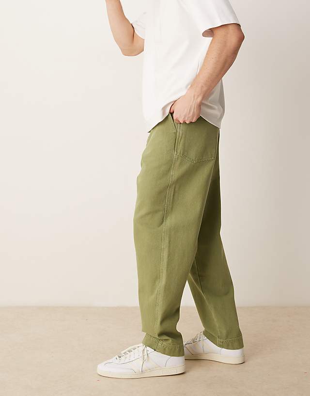 ASOS DESIGN Baggy Trouser With Back Pocket Detail In Khaki